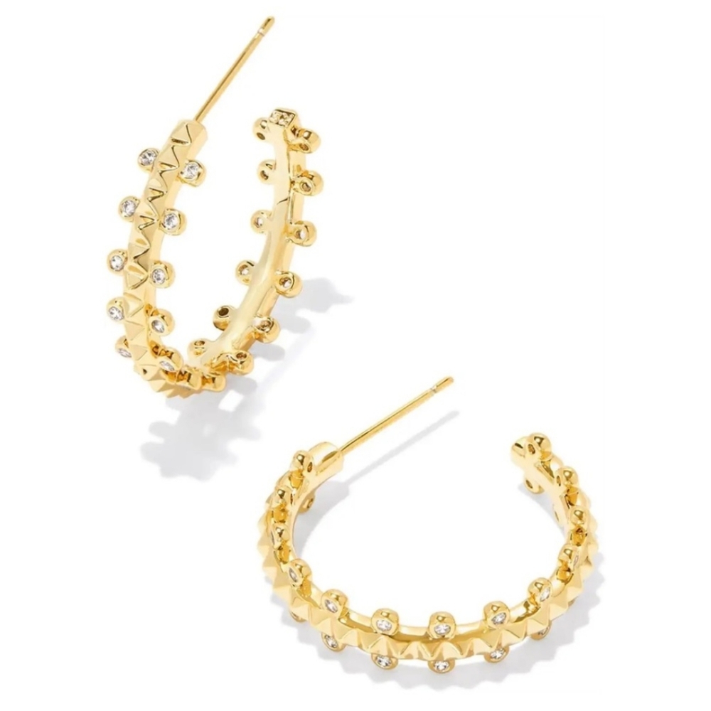 NWT Kendra Scott Jada Small Gold  Hoops in White Crystal